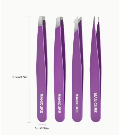4pcs Stainless Steel Eyebrow Tweezers Set